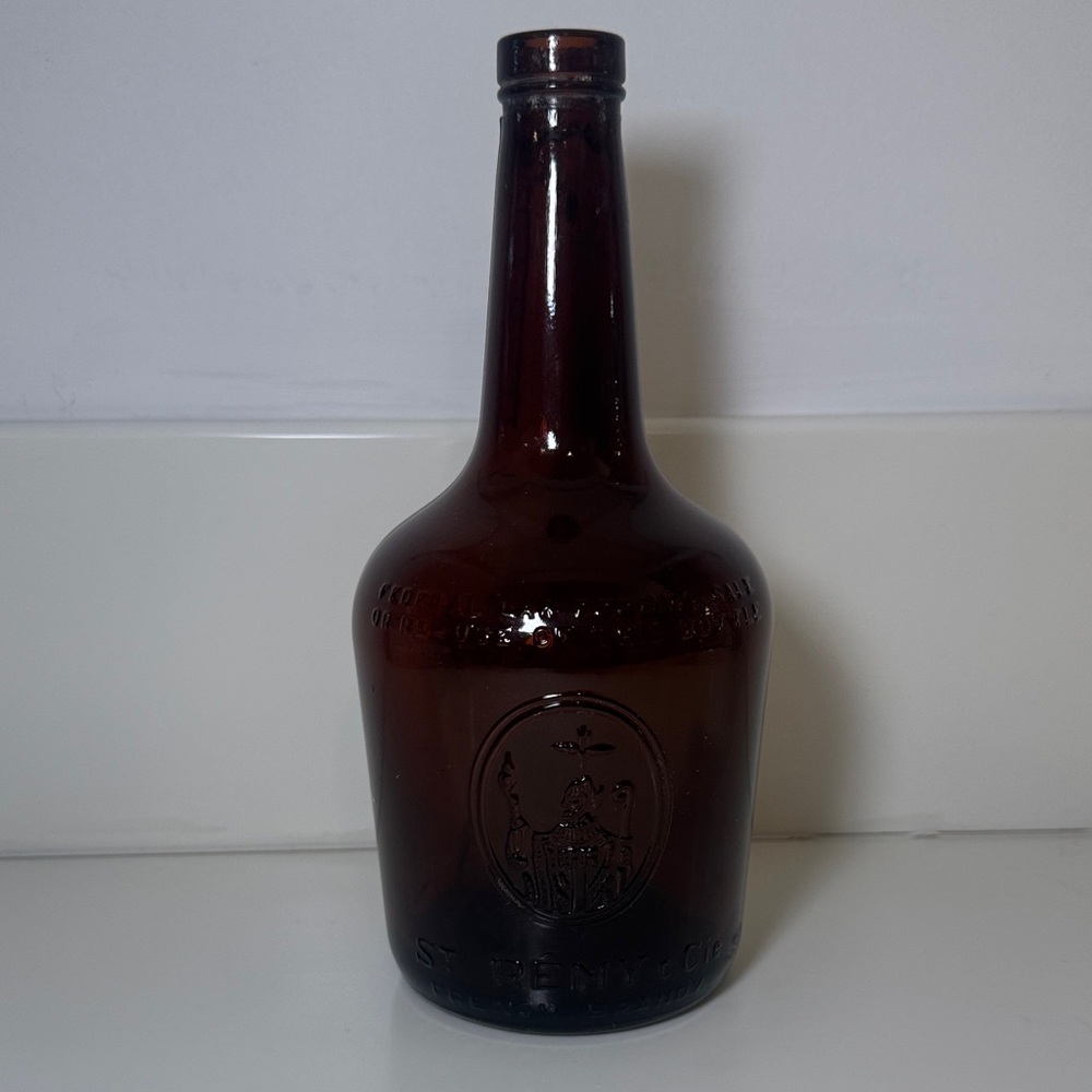 Vintage 1951 St Remy Frech Brandy 9 inch tall Brown Flask Whiskey Liquor Bottle